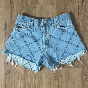 Revice Denim Bell Air Shorts High‎ Waist Raw Hem Button Fly Size 26